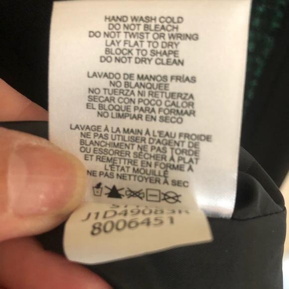 Ellen Tracy  size 10 green metallic thread black faux leather trim back - Picture 10 of 14